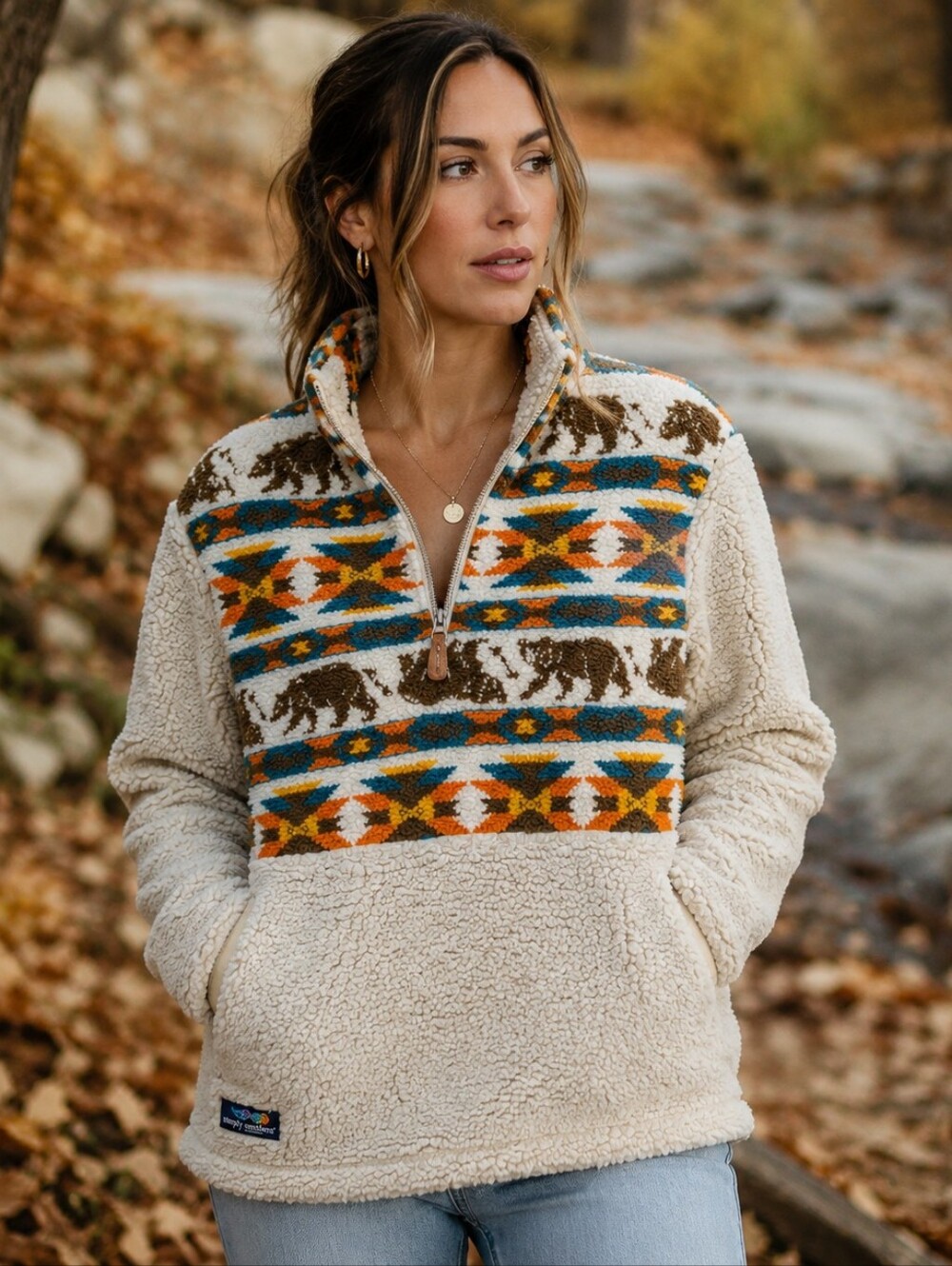 Simply Southern Aztec Bear Sherpa Pullover | Women's S